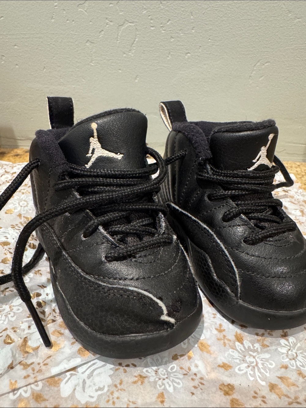 Jordan Toddler Air Jordan 12 Retro Black Leather Jumpman High-Top Sneakers Shoes